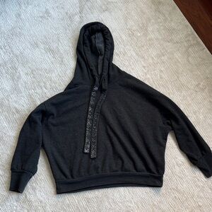 EXPRESS Dark Grey Sparkle Trim Strap Hooded Pullover Sweater
